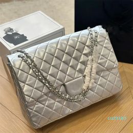 High Quality Leather Women Large Diamond Flap Shoulder Bag Crossbody Bag Large Capacity Caviar Silver Hardware Handbag