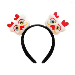 Hair Accessories Lion Dance 2024 Happy Year Headband Red Hairband Chinese Style Dragon Doll Mascot Cartoon