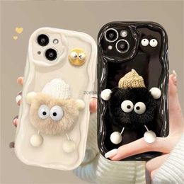 Cell Phone Cases Korean Cute 3D Fluffy Briquettes Phone Case For iphone 15 14 13 12 11 Pro MAX X XS XR 7 8 Plus SE 3 Girl Wavy Soft Plush CoverL240105