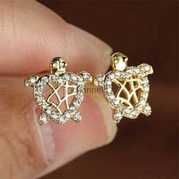 Stud Exquisite 14K Gold Plated Ocean Turtle Stud Earrings White Zircon Earrings for Women Bride Engagement Banquet Party Jewellery YQ240108