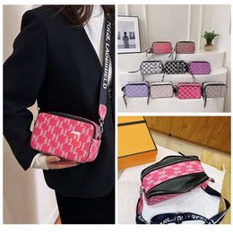 2024 New Korean Women's Handbag Versatile Camera Colour Block Wide Strap Single Shoulder Bag Crossbody Printed Trendy Small Square Bag