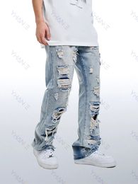 Street Clothing Wide Leg Jeans Men's Straight Feet Long Trousers Blue Jeans Y2k Men's Jeans Ripped Jeans Men Clothing Denim 240106
