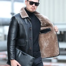 YXL-838 Natural Leather Men's Autumn and Winter Sheepskin Casual Lapel Mid Length Business Leather Down Jacket Plus Size 240106