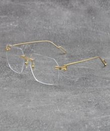 Selling Fashion Protection Cat Eye Eyeglasses Frames Rimless Metal with C Decoration Wire Frame Eyewear Men Woman Large Square2625121