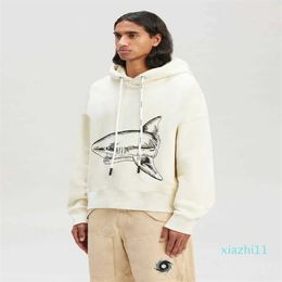 Designer Clothing Fashion Sweatshirts Broken Tail Shark Print Drawstring Hoodie Trend Brand