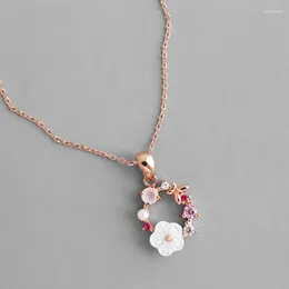 Pendant Necklaces Butterfly Flowers Slide Necklace Zircon Crystal Pearl Shell Romantic Female Garland Accessories For Women Gifts