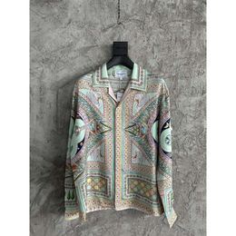 Casablanca Swan Printed Shirts Butto Up Silk Hawaii Shirt Cuban Collar Shirt Loose Casual Printed Tops