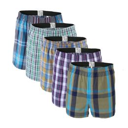 5Pcslot Boxer Men Thin Summer Underwear Cotton Man Big Size Short Breathable Plaid Flexible Shorts Male Underpants 240108