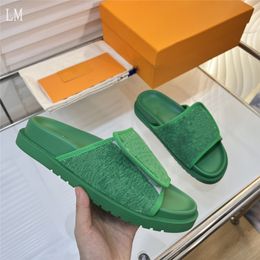 Designer Luxury Green Giant Miami Mule Leather Sandals Line Mules Flat shoes Sandalsl Sandals With Box