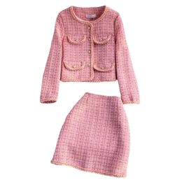 Fashion Suit Autumn Winter Short Jacket Female Twopiece Sets High Waist Hip Skirt Sexy Womens Clothing Casual Korean 240108