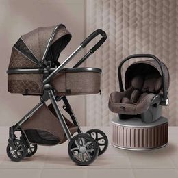 Strollers# Luxury Baby Stroller 3 In 1 High Landscape Baby Cart Can Sit Can Lie Brand Portable Pushchair Carrier Baby Cradel Infant Free