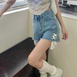 Women's Shorts Loose High Waisted Denim Shorts Women Short Pants Sexy Girl Blue Jean Shorts Y2K Lace Bandage Wide Leg Hot Shorts Kawaii YQ240108