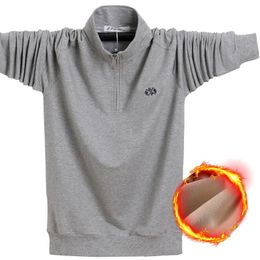 Men Polo Shirt Cotton Autumn Winter Warm Solid Colour Male Long Sleeve Brand Plus Size Men's with Fleece Tee Tops 6XL 240108