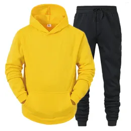 Men's Tracksuits Men Color Matching Two Piece Hooded Pocket Lace Up Pullover Sweater Pants Set Suits Suit Wallet For Korean Fashion Clothing