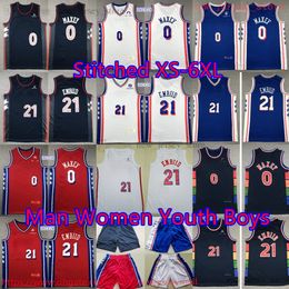 Custom XS-6XL Basketball 0 TyreseMaxey Jersey Stitched 21 JoelEmbiid Jerseys 2023-24 New City Blue White Red Breathable Sports Shirts Women Youth Kids Man Boys