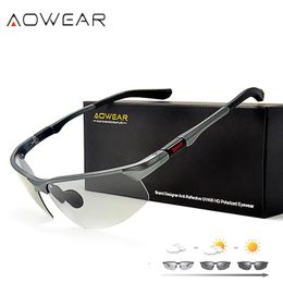 Sunglasses Aowear Mens Photochromic Polarised Rimless Sunglasses Men Day Night Driving Chameleon Glasses Car Driver Antiglare Eyewear