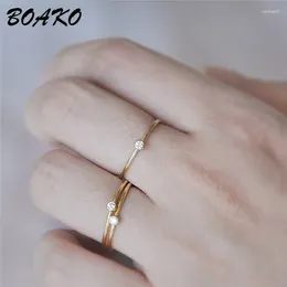 With Side Stones BOAKO Simple Gold Rings For Women Wedding Engagement Ring Crystal Thin Finger Daily Convention Jewellery Couple Bague Femme