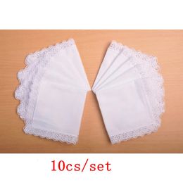 X4FF 10pcs/set Women and Men Solid White Hankies Absorbent Cotton Handkerchief for Embroidery 240108