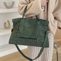 Green Suede Women Messenger Bag Big Matte Leather Female Tote Bags Rivet Tassel Handbag Large Scrub Ladies Shopper Shoulder 220923