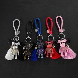 Key Rings Korea Rhinestone Bear Tassel Keychain Drill Creative Keychain Car Key Pendant Cartoon Key Chain Keyring J240108