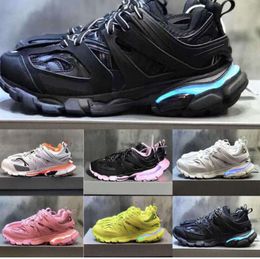 Womens Mens Designer Casual Shoe Track LED Sneaker Clear cinza azul Gomma couro preto treinador rosa Nylon Plataforma impressa para homens 3 3.0 Treinadores sapatos