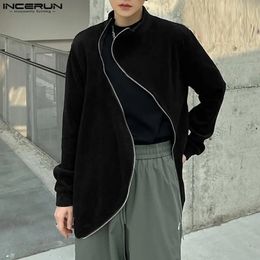 INCERUN Men Sweatshirts Stand Collar Long Sleeve Zipper Male Hoodies Solid Colour Streetwear Fashion Casual Cardigan S-5XL 240108