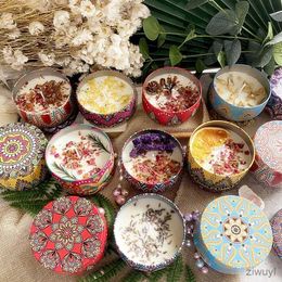 Candles Scented Candles iron box Soy Wax Scented Dried Flower Aromatherapy Candle Birthday Candle Home hotel Wedding Decoration