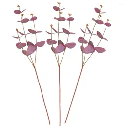 Decorative Flowers 3 Pcs Artificial Green Plants Home Decor Simulation Eucalyptus Faux Leaves Flower Arrangement Picks Iron Wire Fake Stems