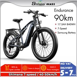 E-Bike 26 Inch Electric Bicycle Mountain Bike Bafang 840WH Shengmilo MX05 1000W PEAK E-MTB Shimano 7 Speed Fat Trye Moped City Full Suspension SAMSUNG eBike