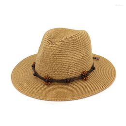 Berets Plain Straw Weave Summer Jazz Fedoras Hat With Retro Chain Fashion Beach Flat Brim Party Formal Top Panama Cap For Men Women