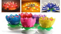 Rotating Colorful Petals Music Candle Children Birthday Party Lotus Sparkling Flower Candles Squirt Blossom Flame Cake Accessory G8251382