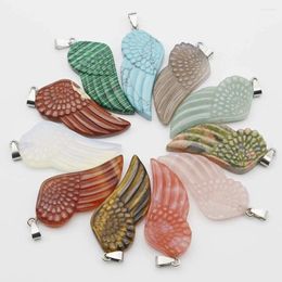 Pendant Necklaces Natural Stone Crystal Agate Carved Angel Wing Necklace Fashion Charms Making Earrings Jewellery Accessories Wholesale 4Pcs