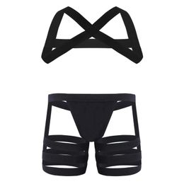 Underpants Men Sexy Outfits Xshape Back Elastic Shoulder Chest Muscle Harness Belt with Bulge Pouch Garters Briefs Underwear Underpants