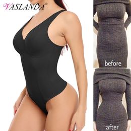 Shapewear Bodysuit Thong Shaper for Women Waist Trainer Body Shaper Deep V Neck Slimming Underwear Built-in Bra Camisoles Tops 240108