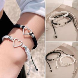 Link Bracelets Fashion Wedding Party Christmas Gifts White Black Beads Butterfly Charming Woven Love Heart Couple Bracelet