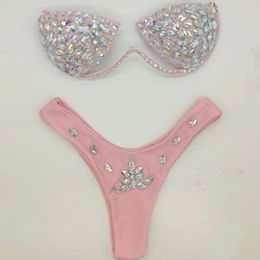 Sexy Women Bikini Set Rhinestone Diamond Swimwear Bling Stones Summer Bathing Suit Swimsuit Biquini 240108