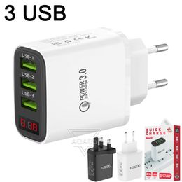 3USB Multi port digital display LED wall adapters phone laptop charger EU/US/UK adapted For iphone Samsung Smart phone