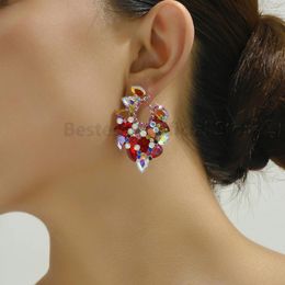 Stud Earrings Shiny Geometric Crystal Piercing For Women Korean Fashion Luxury Original Charms Jewelry Statement Accessories