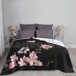 Blankets Navy And White Cherry Blossom Pattern Blanket For Sofa Bed Travel
