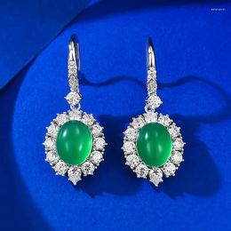 Stud Earrings 2024 925 Silver Inlaid 8 10 Green Jade Marrow Rich Women's Luxury