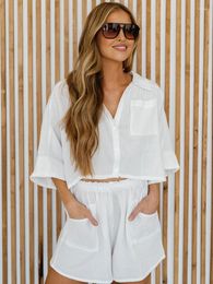 Women's Sleepwear Linad White Pajamas For Women 2 Piece Sets Loose Three Quarter Sleeve Female Cotton Suits With Shorts Spring Casual