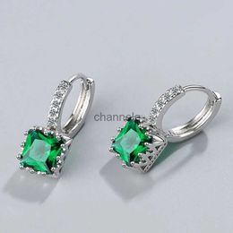 Stud New Arrival 925 Sterling Silver Princess Square Cut Pink/green Zircon Earrings For Women Wedding Gift Fashion Statement Bijoux YQ240108