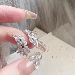 Cluster Rings 925 Silver Open Finger Ring Leaf Clear CZ Oval Elegant Geometric Punk Stackable For Women Girl Jewelry Gift Dropship Wholesale