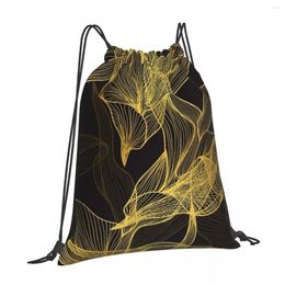 Shopping Bags Black Gold Leaf Outdoor Camping BagFashion Casual Men'S And Women'S Shoulder Drawstring Backpack Cycling Bag