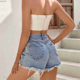 Women's Shorts Women's Summer Fashion Sexy Girl Denim Color High Waist Fit Jean Shorts Hot Women's Clothing Ripped Denim Shorts YQ240108