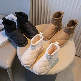 Barn Snöstövlar Fly-Woven Chunky Sying Fashion Barn Winter Shoes 25-36 Solid Color Slip-On Anti-slip unisex Boys Girls Boot 240108