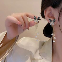 2024 New Trend Unique Design Elegant Delicate Light Luxury Black Butterfly 14k Yellow Gold Earrings Women Fashion Jewellery Party Premium Gifts