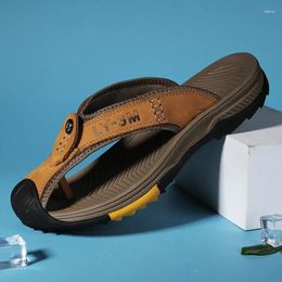 Slippers Summer Genuine Cow Leather Shoes Men Sandals Mens Flip Flops Men's Casual Classic Massage Beach Anti-slip