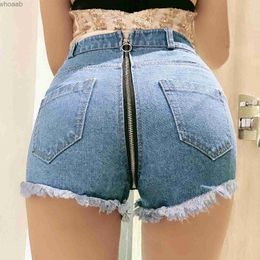 Women's Shorts New Korean Sexy Back Zipper Mini Jean Shorts Women High Waist Hole Tassel Denim Shorts 2022 Summer Night Club Shorts Sale Items YQ240108