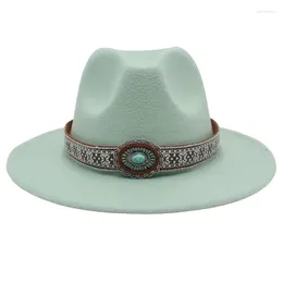 Berets Ethnic Style Dance Performance Top Hat Imitation Turquoise Woven Accessories Fedora Fascinator Wide Brim Panama Felt